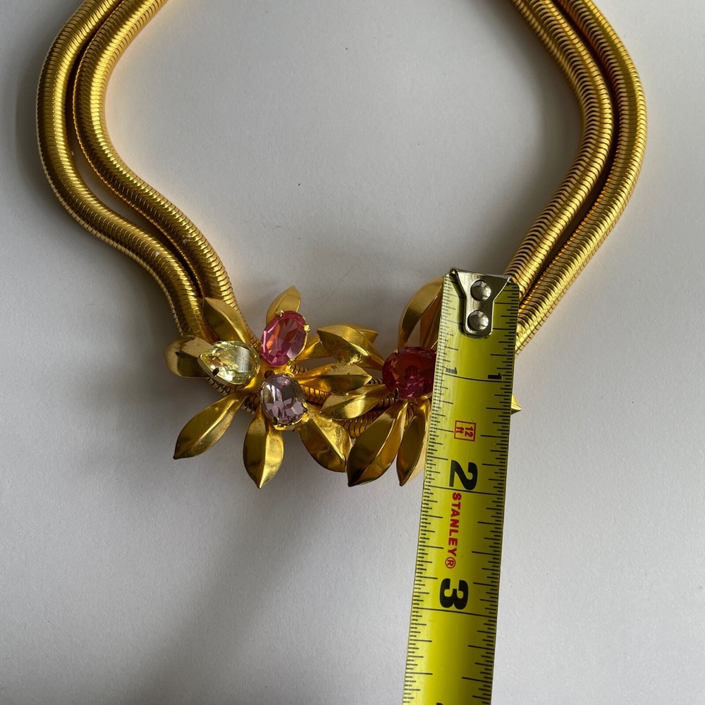 Vintage Philippe Ferrandis Gold Necklace Pink Crystals Statement Jewelry - Picture 3 of 9